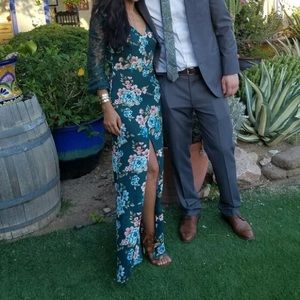 Hunter green Bohemian dress/gown with lace sleeves